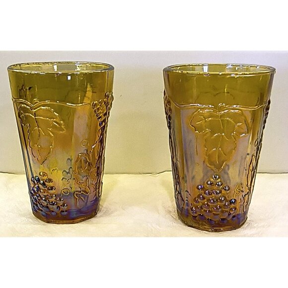 Vintage Carnival Indiana Glass Harvest Grape & Vine Tumblers Set Of 2 - Picture 1 of 3